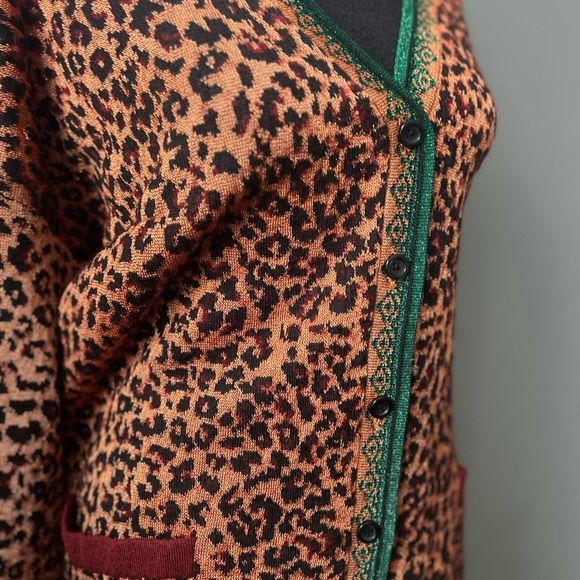 Zara Leopard Print Cardigan with Green Trim - Picture 2 of 6